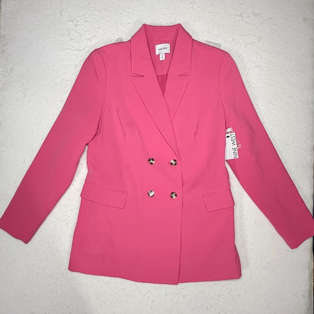 Nine West Womens Pink Double Breasted Blazer Notched Lapel Jacket Size 8 NWT
